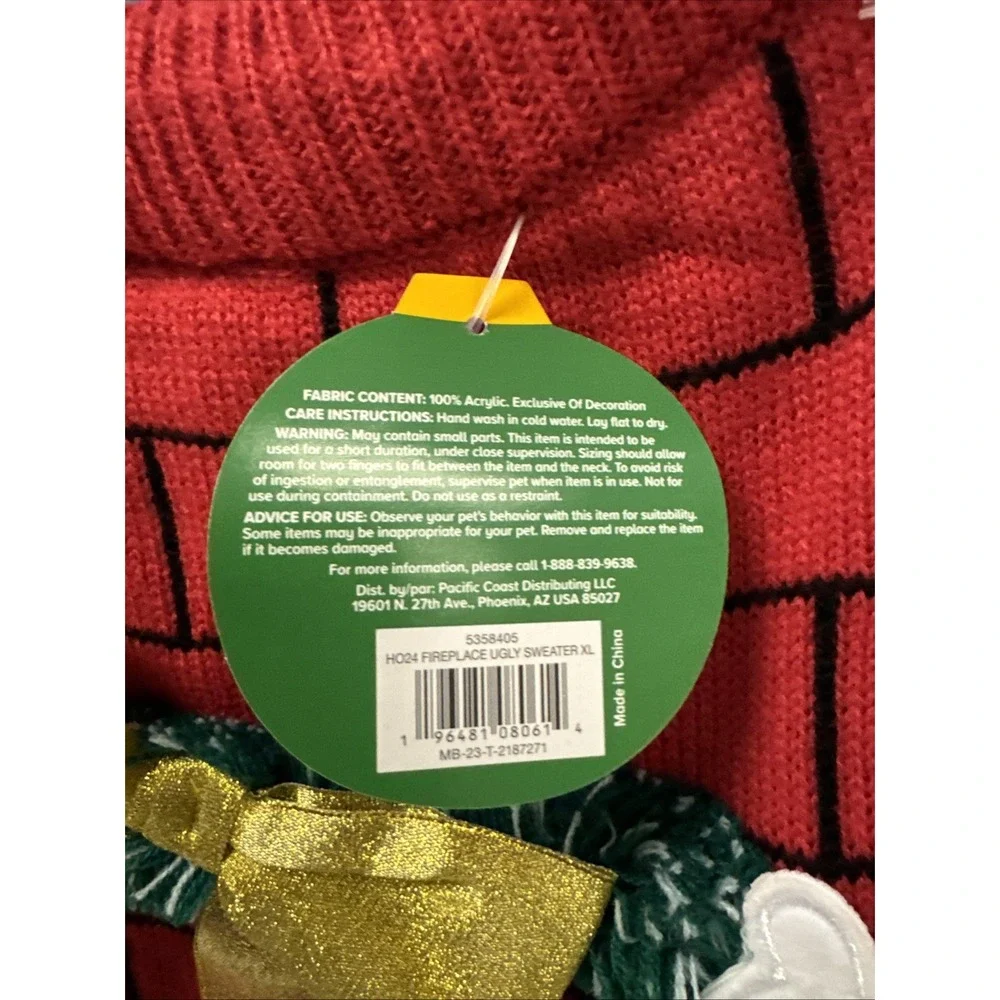 Merry Bright Holiday FIREPLACE Sweater Pet Christmas Halloween Dog Costume‎ L